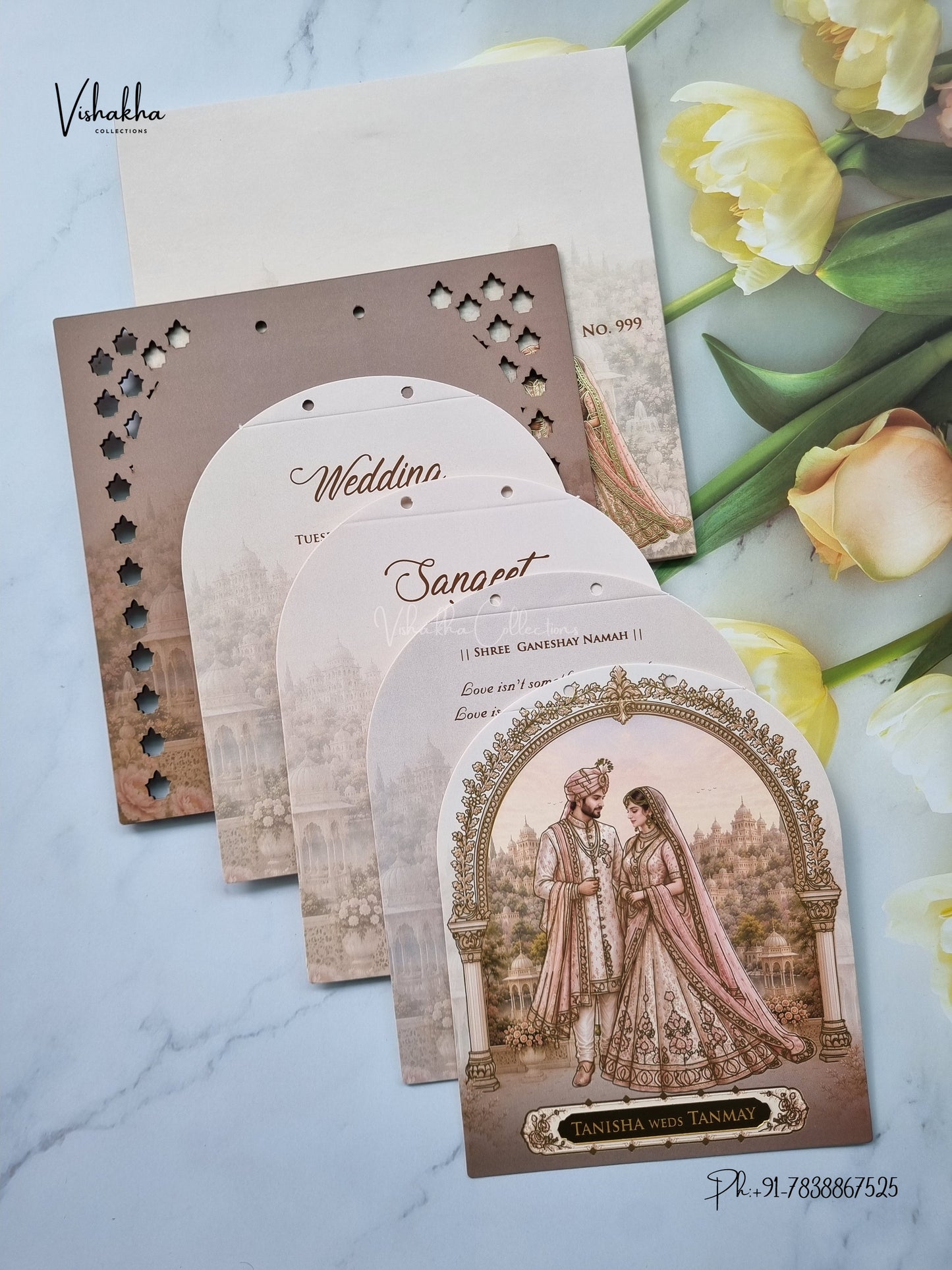 Semi Box MDF Board Laser Cut Ribbon Dulah Dulhan Hindu Muslim Christian Sikh Jain invitation Cards LN-999 – image 3