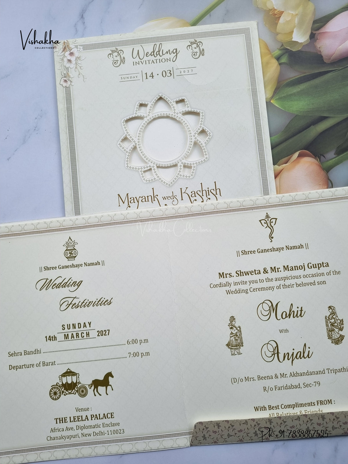 Ganesh Ji Flower Hindu Jain invitation Cards NA-1126-05 – image 3