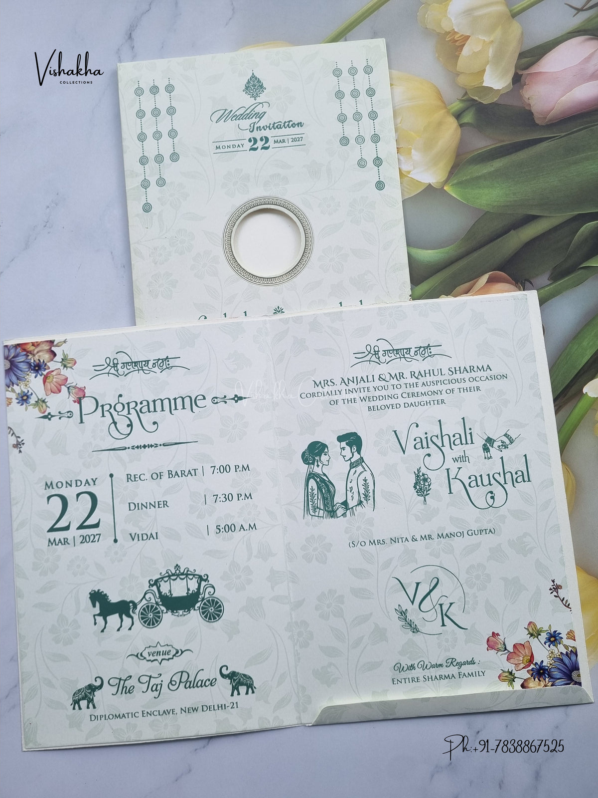 Ganesh Ji Flower Hindu Jain invitation Cards NA-1126-110 – image 3