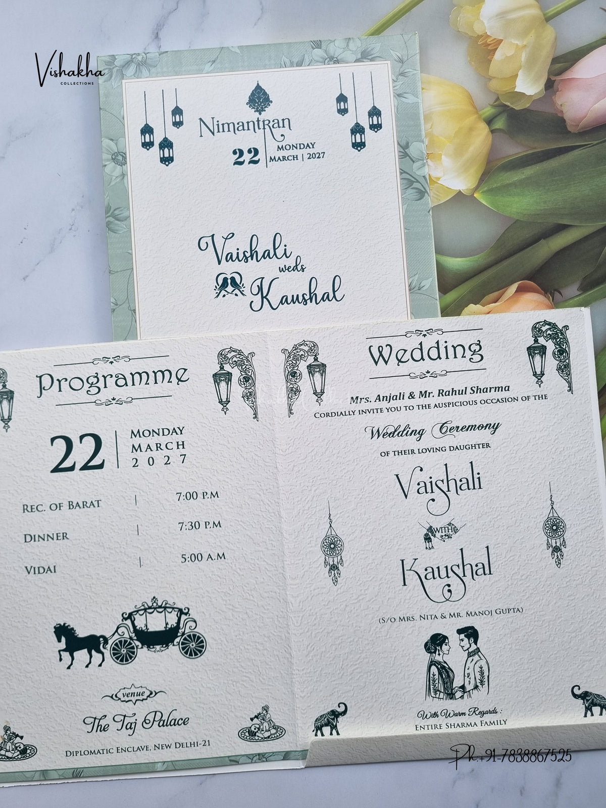 Semi Box Ganesh Ji Flower Hindu Jain invitation Cards NA-1126-118 – image 3