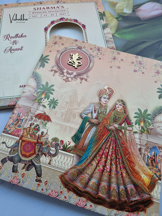 Semi Box Ganesh Ji Dulah Dulhan Hathi Hindu Jain invitation Cards NA-1126-211 – image 2