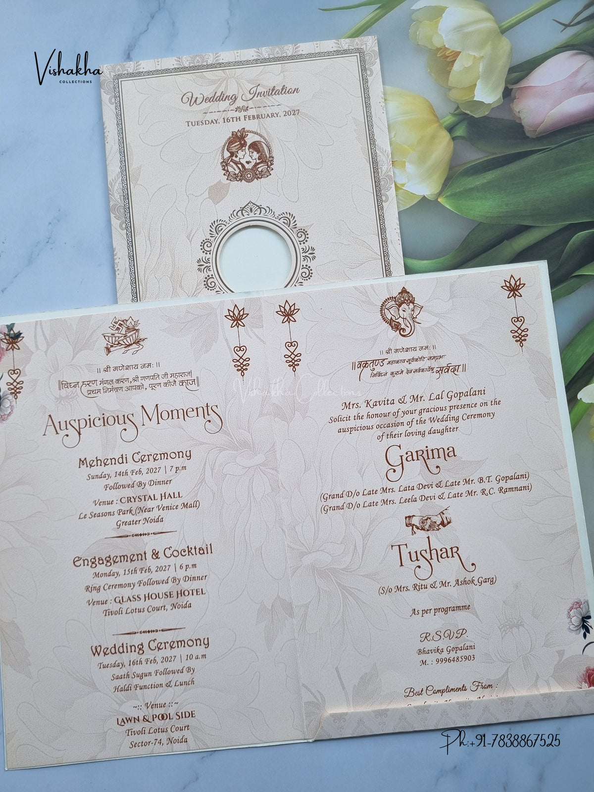 Ganesh Ji Flower Hindu Jain invitation Cards NA-1126-215 – image 3