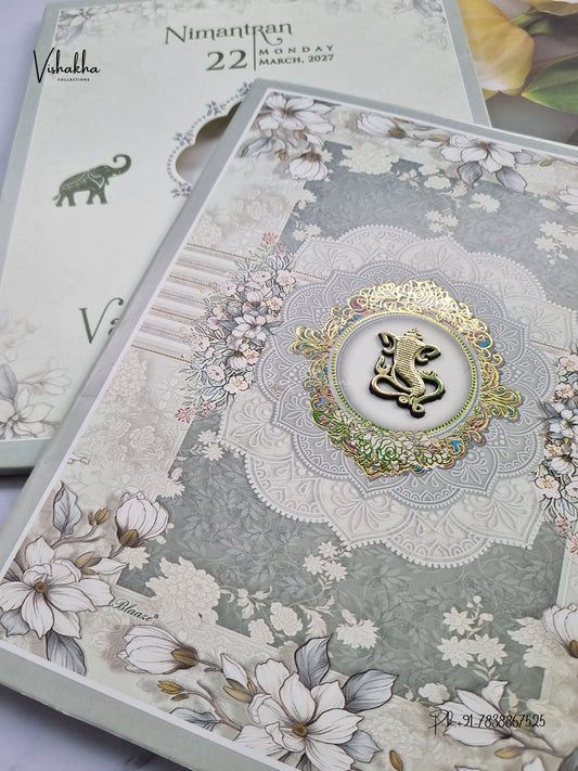 Semi Box Ganesh Ji Flower Hindu Jain invitation Cards NA-1126-25 – image 2