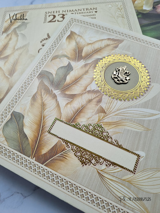 Semi Box Ganesh Ji Feather Hindu Jain invitation Cards NA-1126-41 – image 2