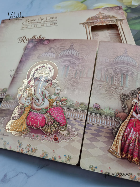 Semi Box Double Door Ganesh Ji Dulah Dulhan Hindu Jain invitation Cards NA-1126-57 – image 2