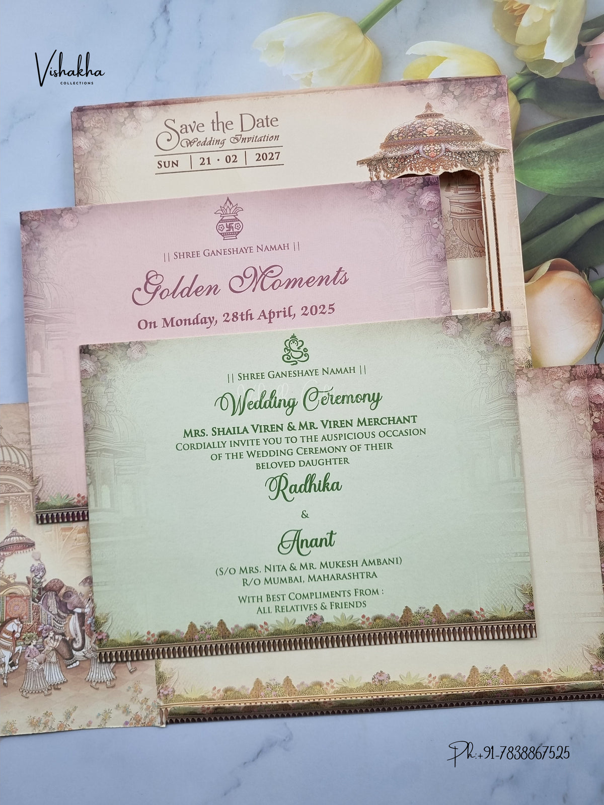 Semi Box Double Door Ganesh Ji Dulah Dulhan Hindu Jain invitation Cards NA-1126-57 – image 3