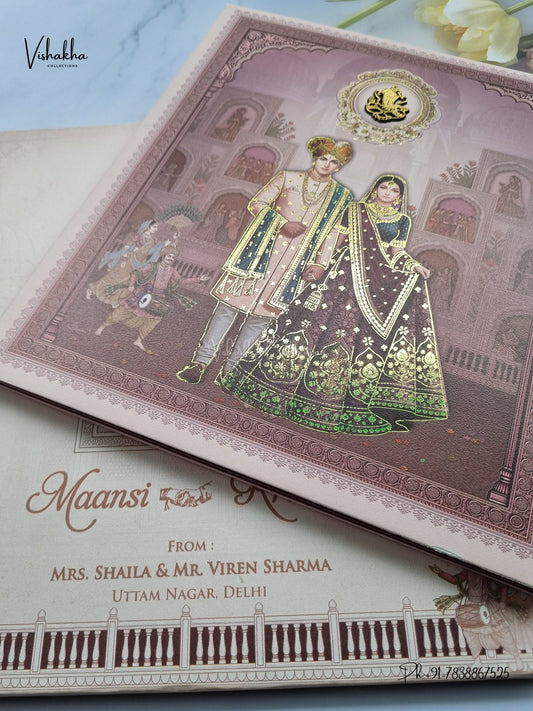 Semi Box Ganesh Ji Dulah Dulhan Hindu Jain invitation Cards NA-1126-73 – image 2