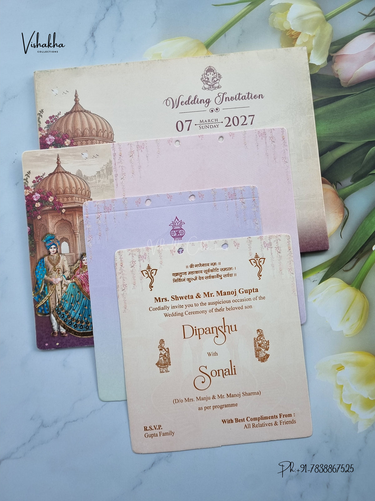 Semi Box Ribbon Dulah Dulhan Jharokha Hindu Sikh Jain invitation Cards NA-1126-77 – image 3