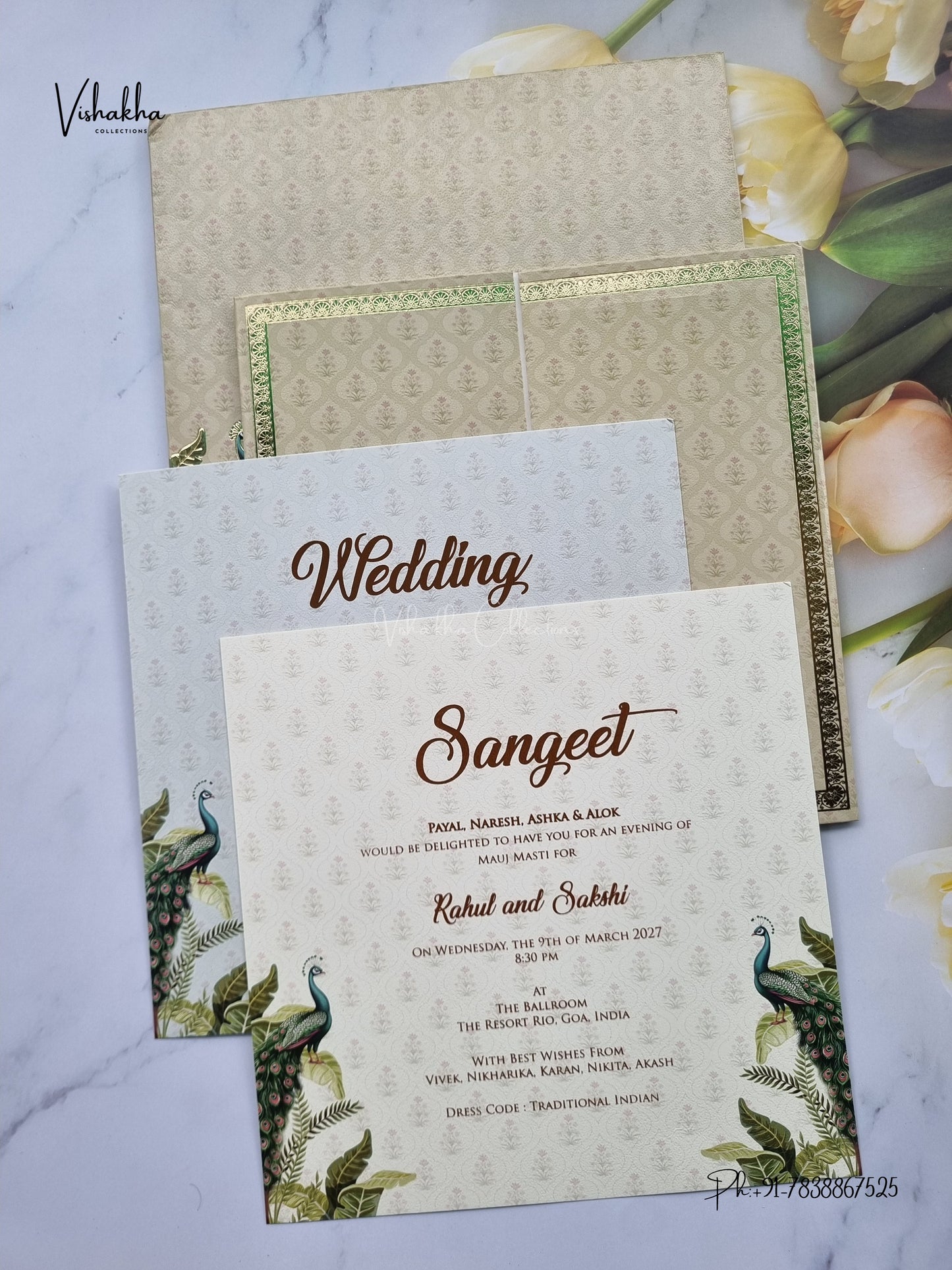 Semi Box Double Door Peacock Hindu Muslim Christian Sikh Jain invitation Cards SK-3581 – image 3