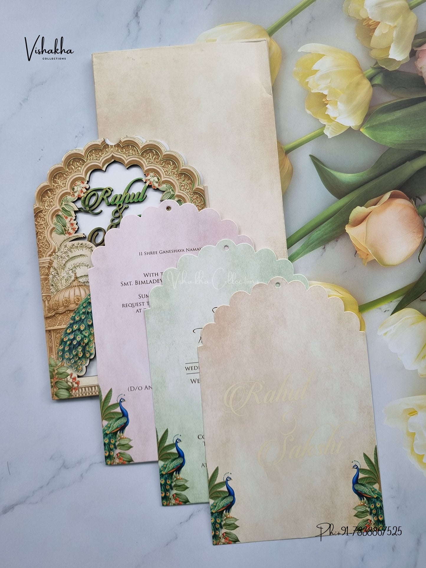 Semi Box MDF Board Laser Cut Peacock Hindu Muslim Christian Sikh Jain invitation Cards SK-3606 – image 3