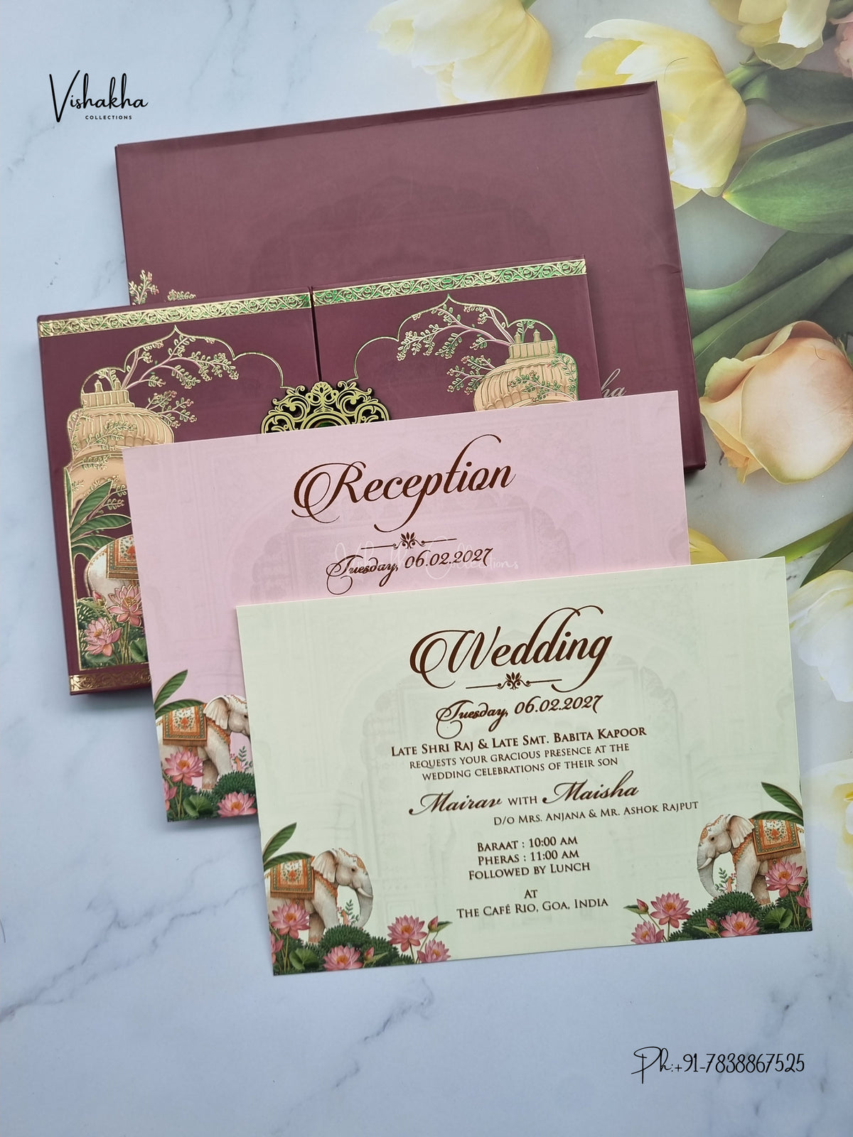 Semi Box Padded Double Door Hathi Hindu Muslim Christian Sikh Jain invitation Cards SK-3614 – image 3