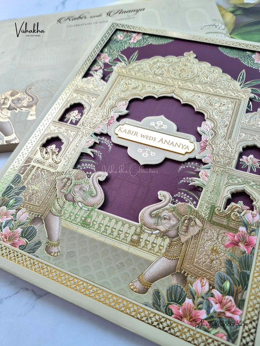 Semi Box Padded 3D Pop Up Hindu Muslim Christian Sikh Jain invitation Cards SK-3628 – image 2