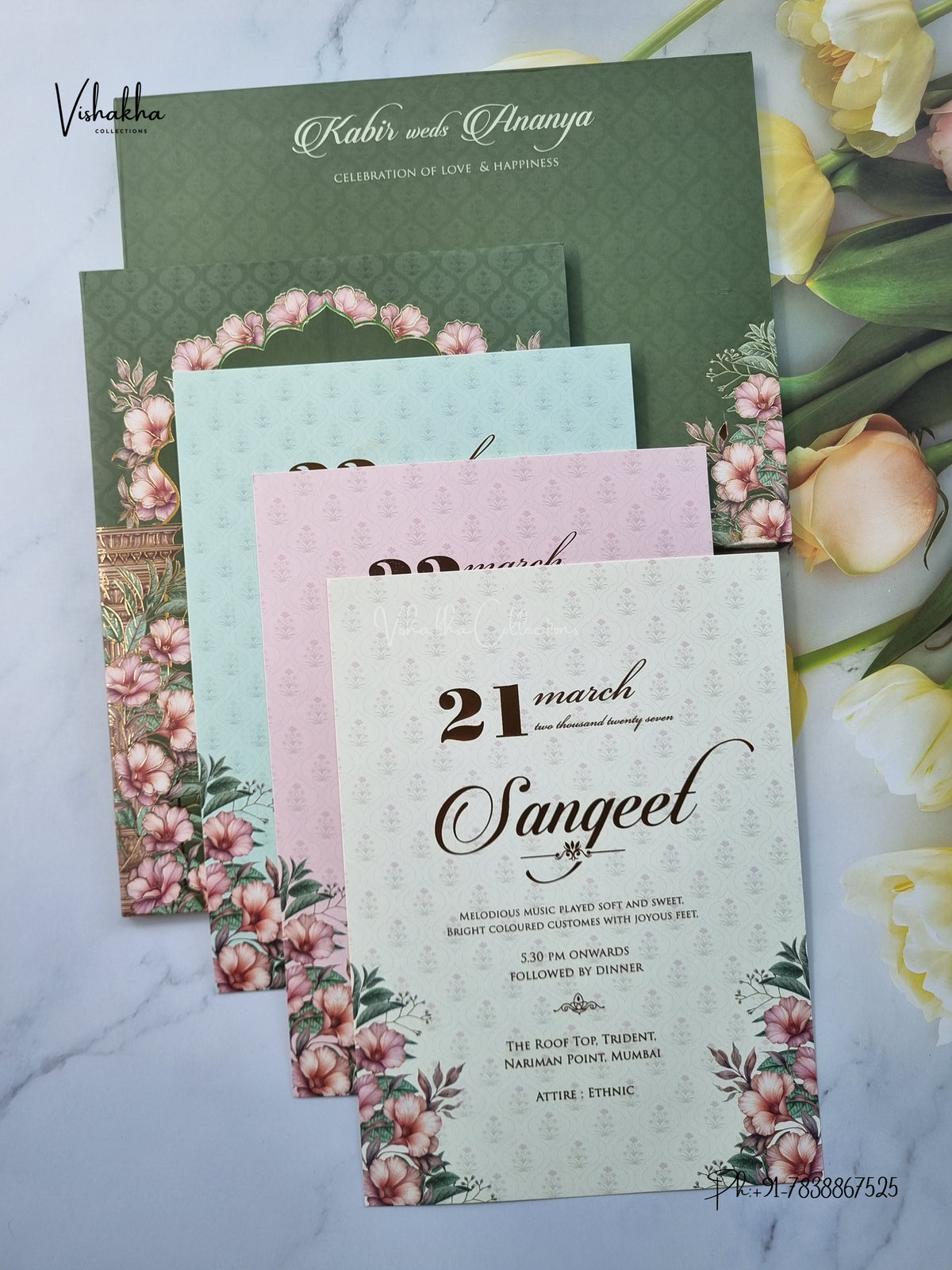 Semi Box Padded Flower Hindu Muslim Christian Sikh Jain invitation Cards SK-3631 – image 3