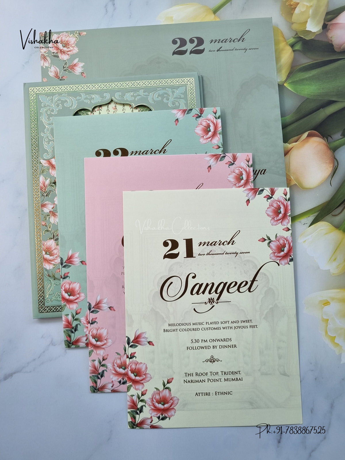 Semi Box Padded Flower Hindu Muslim Christian Sikh Jain invitation Cards SK-3632 – image 3
