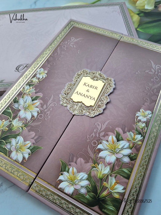 Semi Box Padded Double Door Flower Hindu Muslim Christian Sikh Jain invitation Cards SK-3636 – image 2