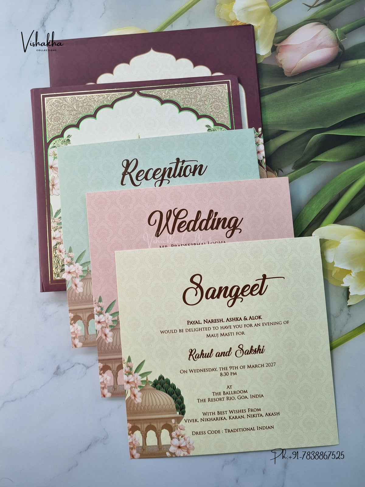Semi Box Padded Royal Door Hindu Muslim Christian Sikh Jain invitation Cards SK-3638 – image 3