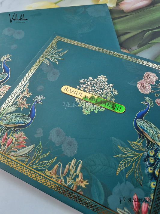 Semi Box Padded Peacock Hindu Muslim Christian Sikh Jain invitation Cards SK-3645 – image 2