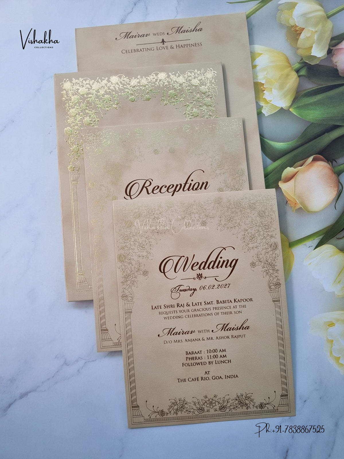 Semi Box Padded Flower Hindu Muslim Christian Sikh Jain invitation Cards SK-3648 – image 3