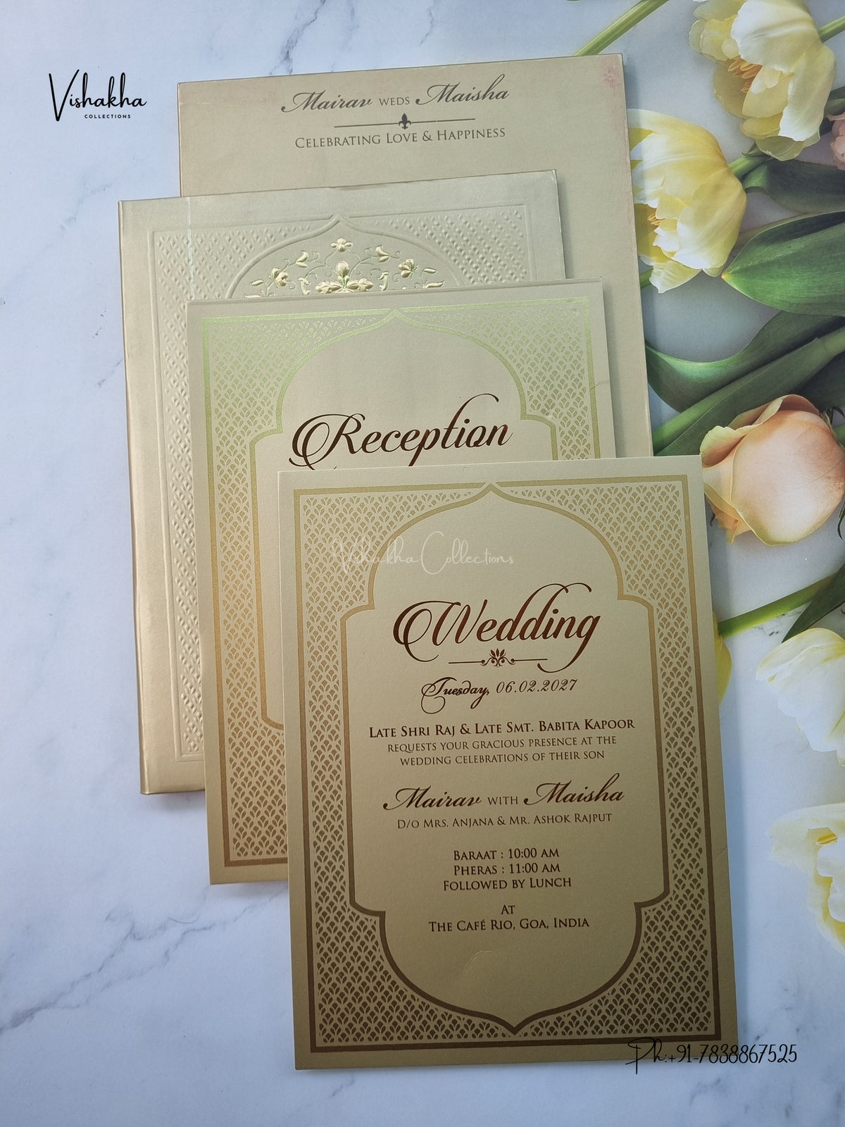 Semi Box Padded Flower Hindu Muslim Christian Sikh Jain invitation Cards SK-3655 – image 3