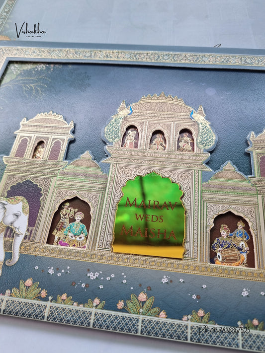 Semi Box Padded 3D Pop Up Hindu Muslim Christian Sikh Jain invitation Cards SK-3657 – image 2