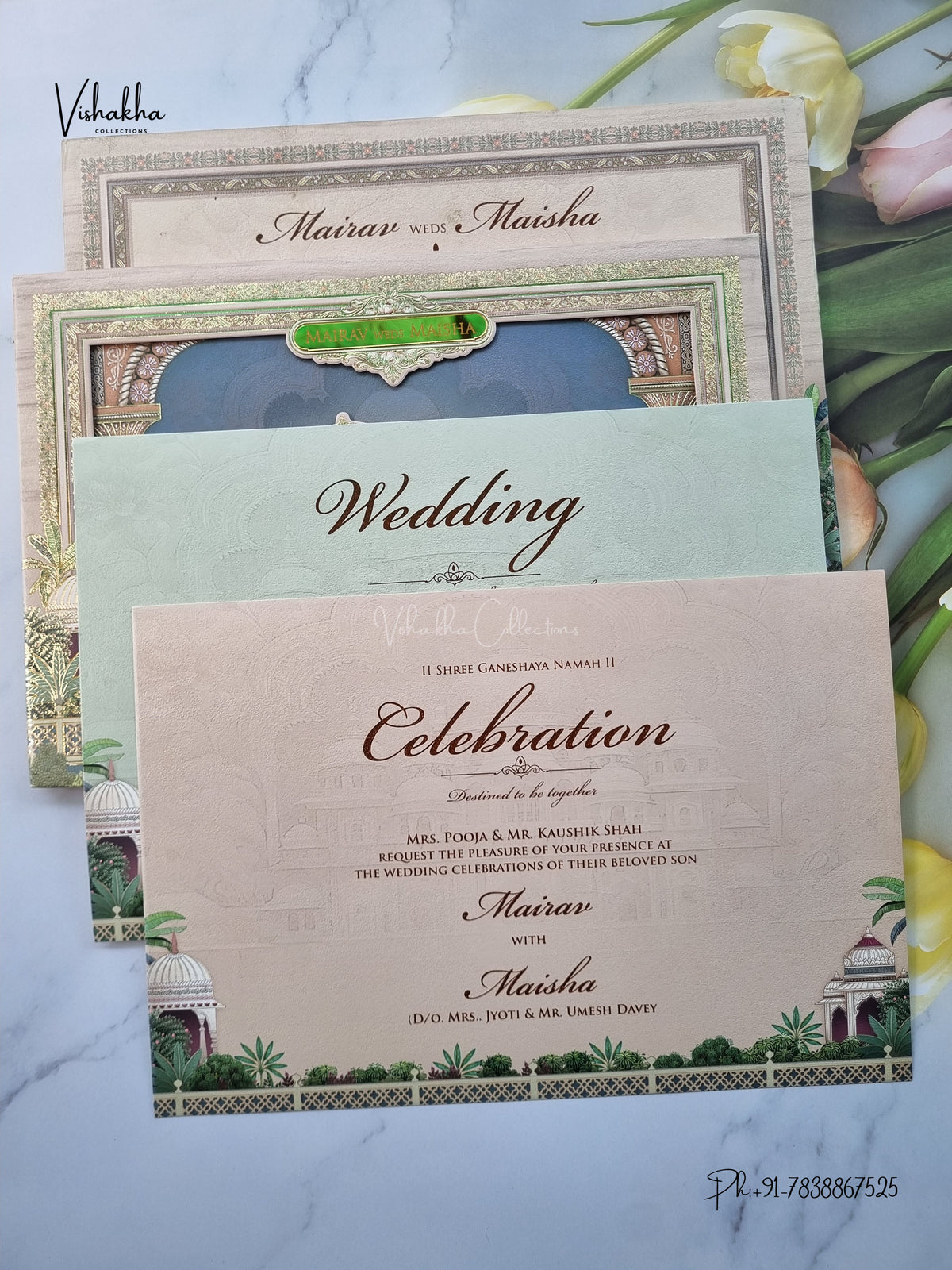 Semi Box Padded 3D Pop Up Hindu Muslim Christian Sikh Jain invitation Cards SK-3659 – image 3