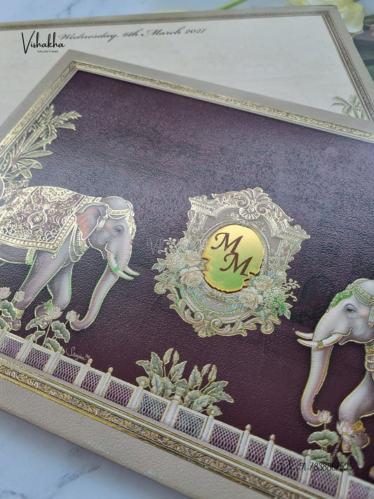 Semi Box Padded Hathi Hindu Muslim Christian Sikh Jain invitation Cards SK-3661 – image 2
