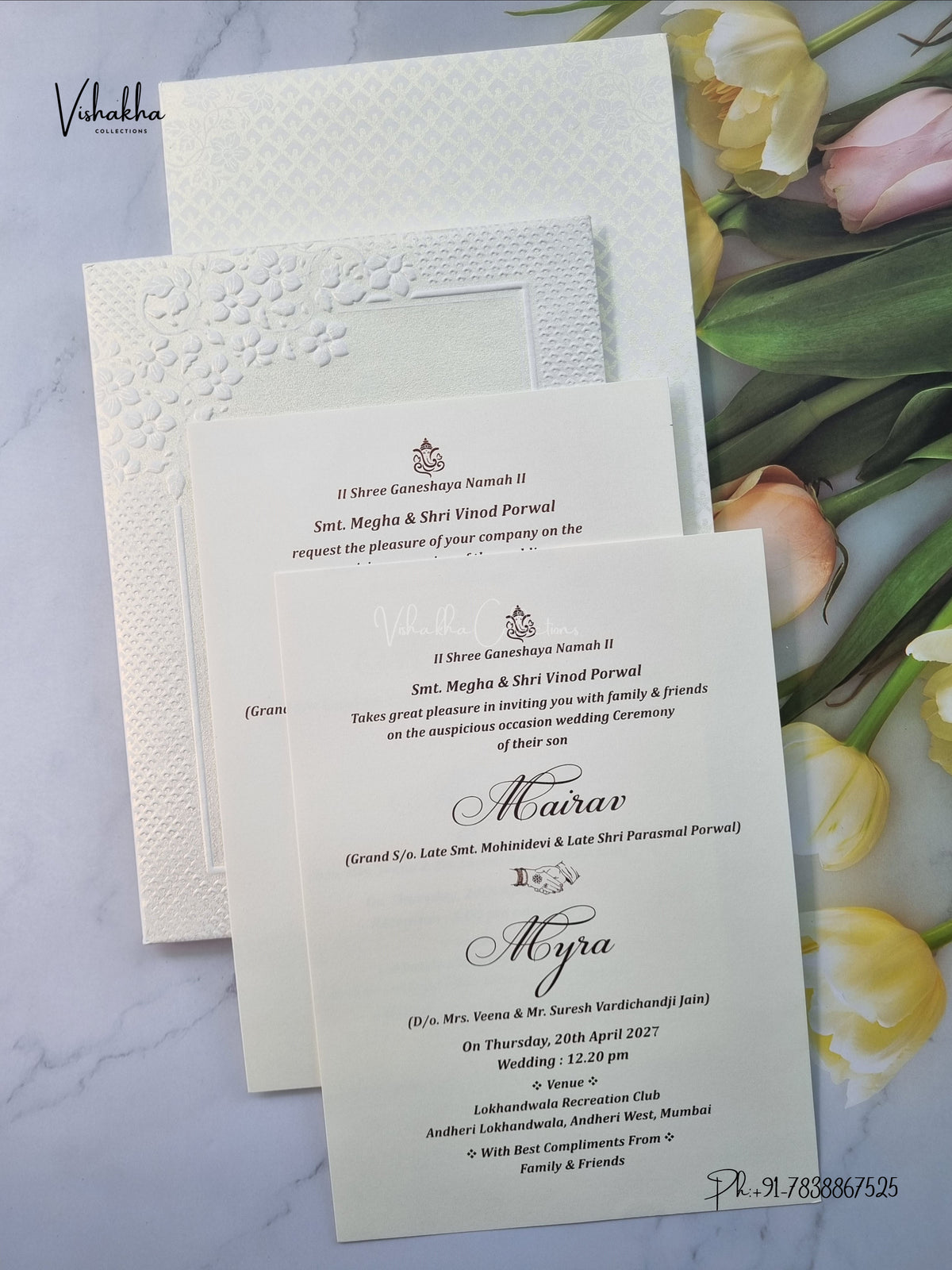 Semi Box Padded Flower Ganesh Ji Hindu Jain invitation Cards SK-3668 – image 3