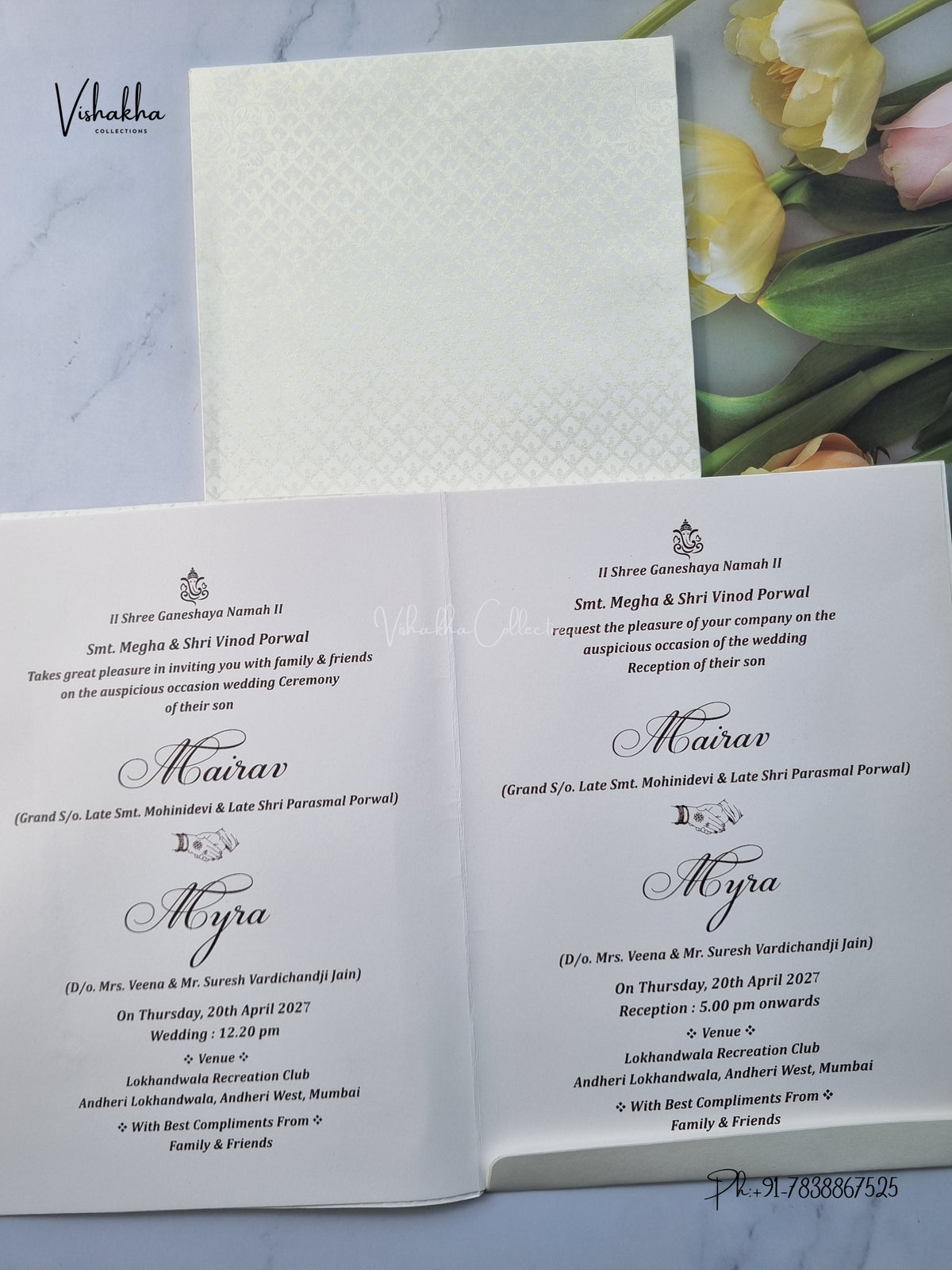 Semi Box Flower Ganesh Ji Hindu Jain invitation Cards SK-3675 – image 3