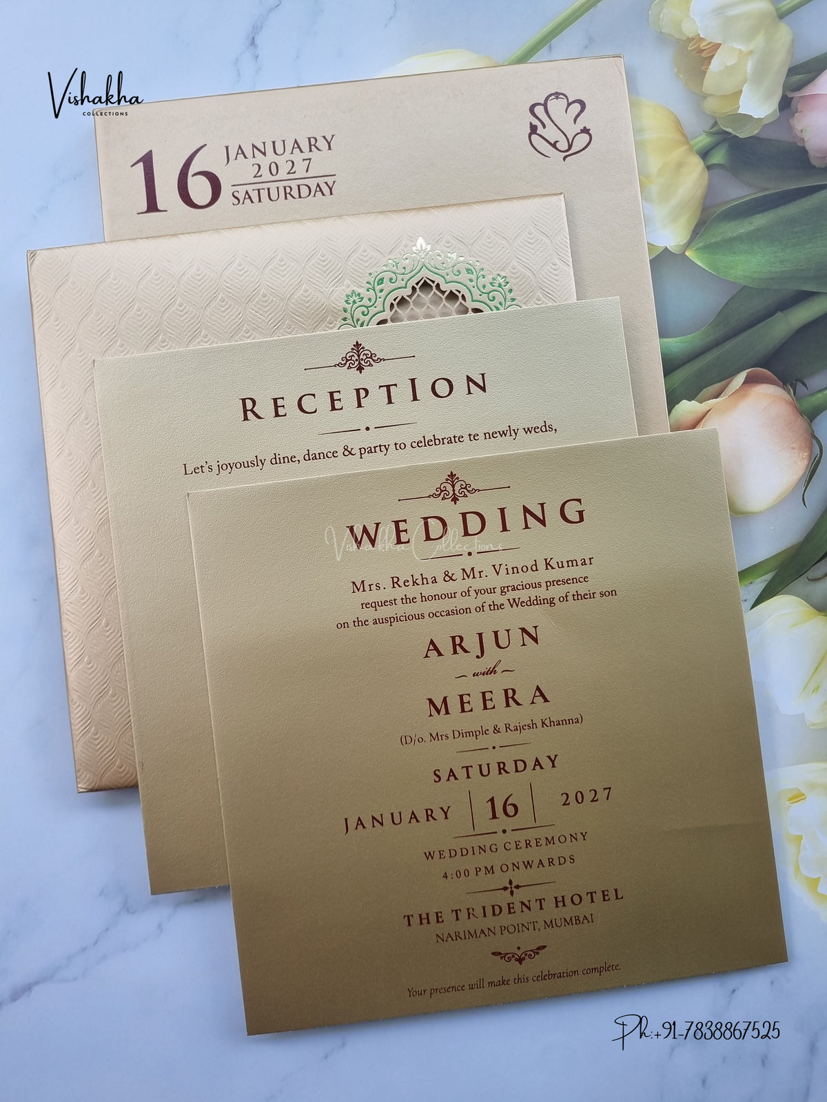 Semi Box Laser Cut Padded Hindu Muslim Christian Sikh Jain invitation Cards SN-252 – image 3
