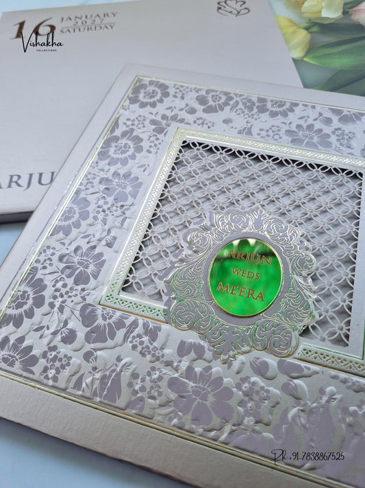 Semi Box Laser Cut Padded Flower Hindu Muslim Christian Sikh Jain invitation Cards SN-255 – image 2