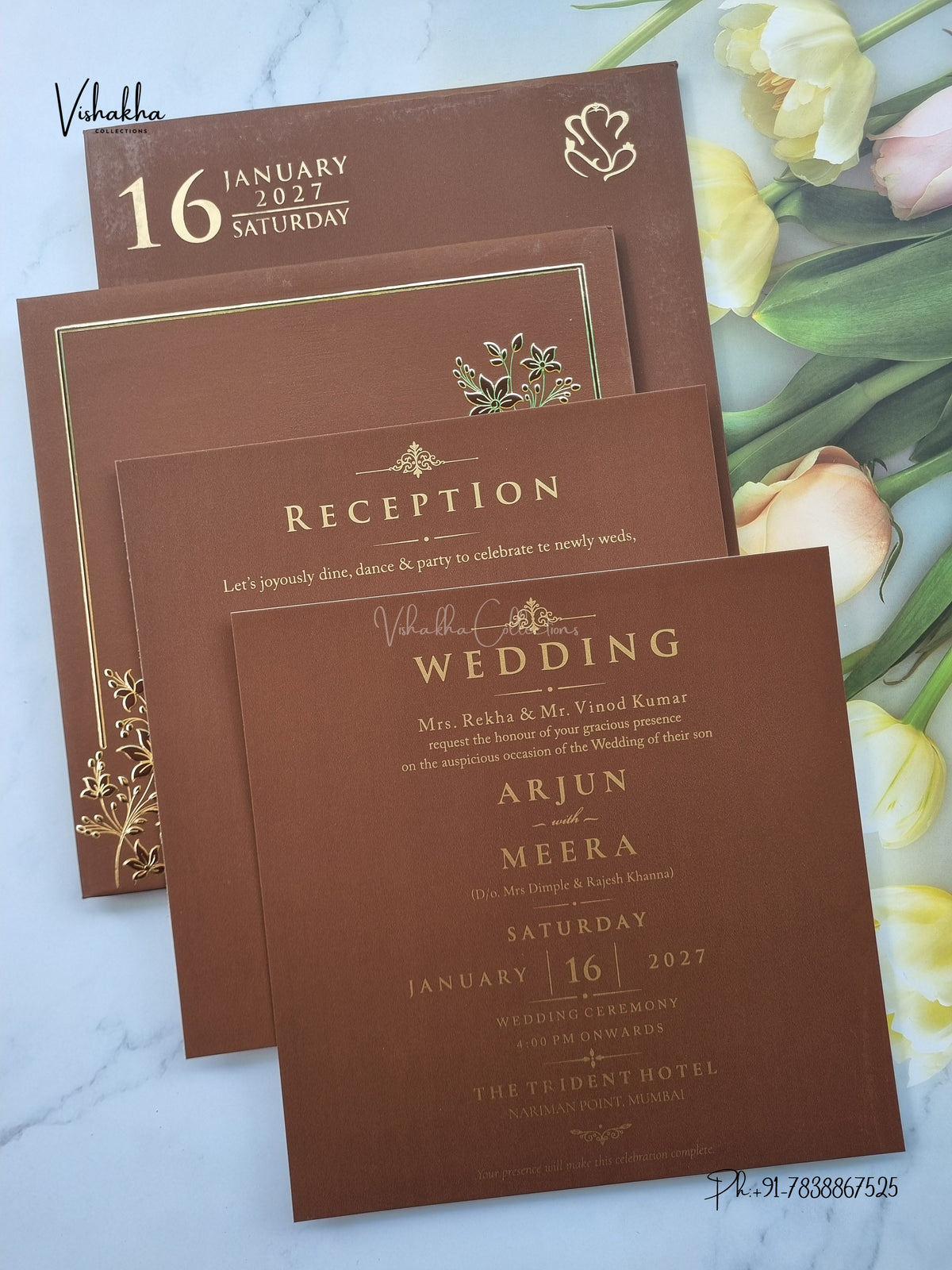 Semi Box Padded Flower Hindu Muslim Christian Sikh Jain invitation Cards SN-260 – image 3