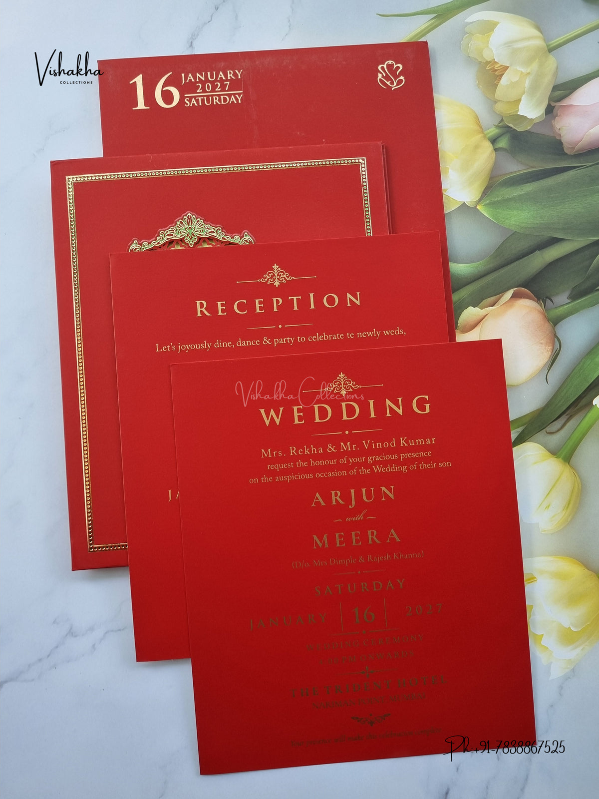Semi Box Laser Cut Padded Flower Hindu Muslim Christian Sikh Jain invitation Cards SN-267 – image 3