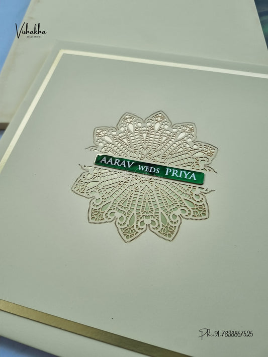 Semi Box Laser Cut Padded Rangoli Hindu Muslim Christian Sikh Jain invitation Cards SN-281 – image 2