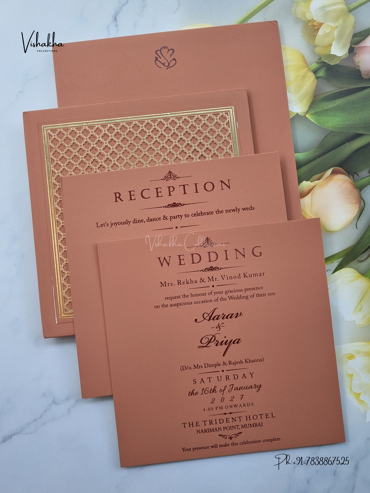 Semi Box Laser Cut Padded Hindu Muslim Christian Sikh Jain invitation Cards SN-285 – image 3