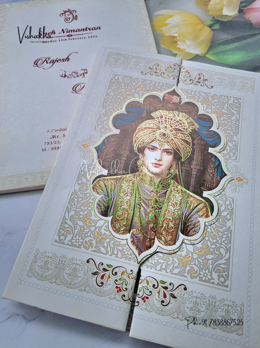 Semi Box Dulah Dulhan Double Door Hindu Cream And Multicolor Colored invitation Cards NA-1125-46