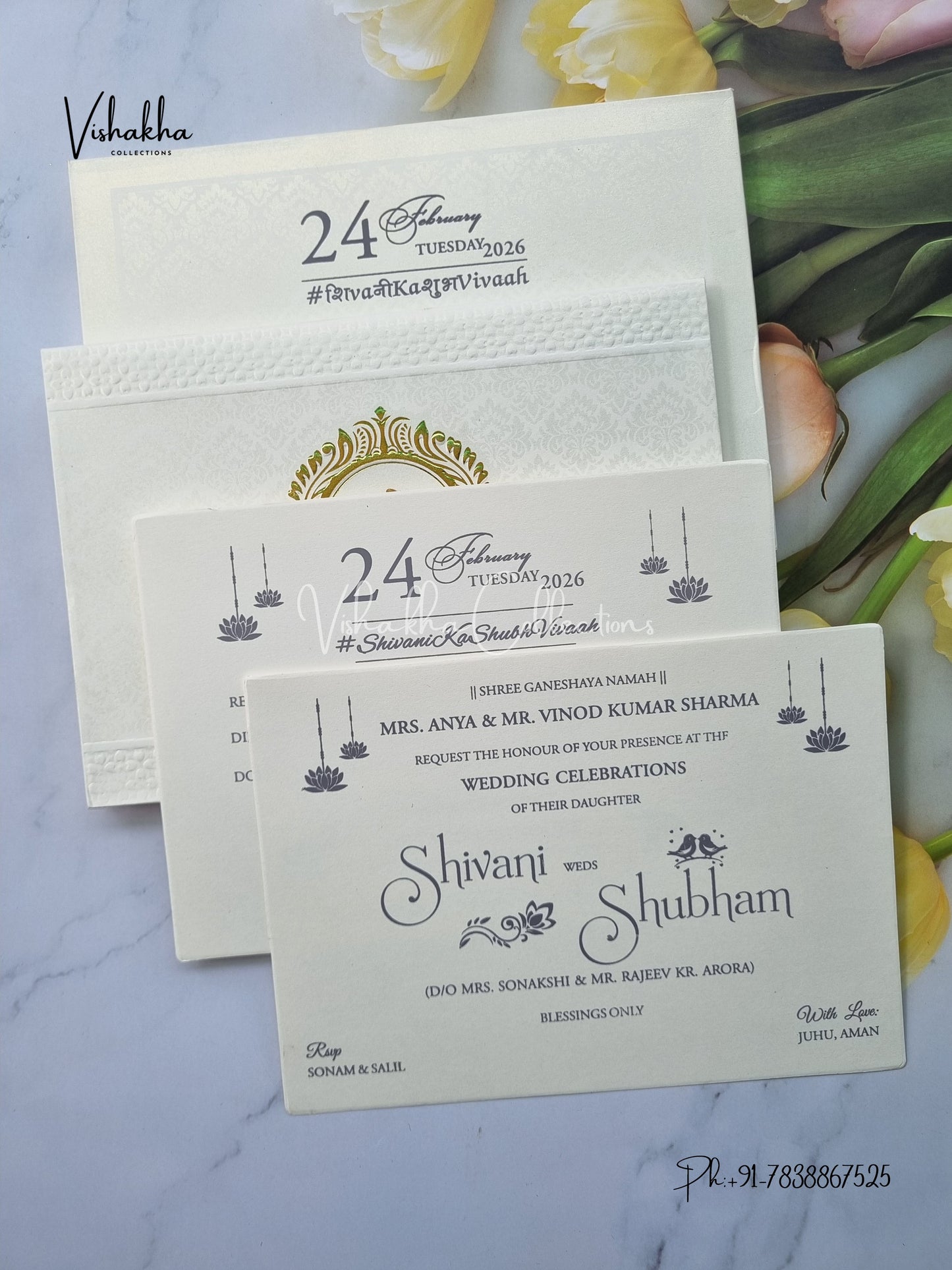 White And golden Hindu Muslim Christian Sikh Padded invitation Cards ATS-1304