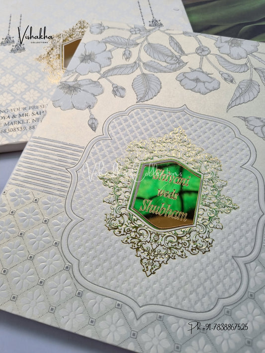 White And golden Hindu Muslim Christian Sikh Padded invitation Cards ATS-1306