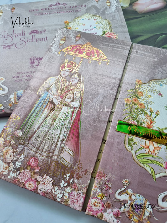 Dulah Dulhan Double Door Hindu Sikh Padded invitation Cards ATS-137