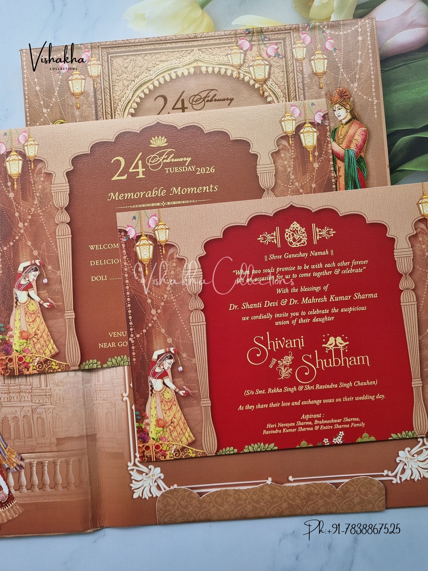 Dulah Dulhan Double Door Hindu Sikh Padded invitation Cards ATS-143