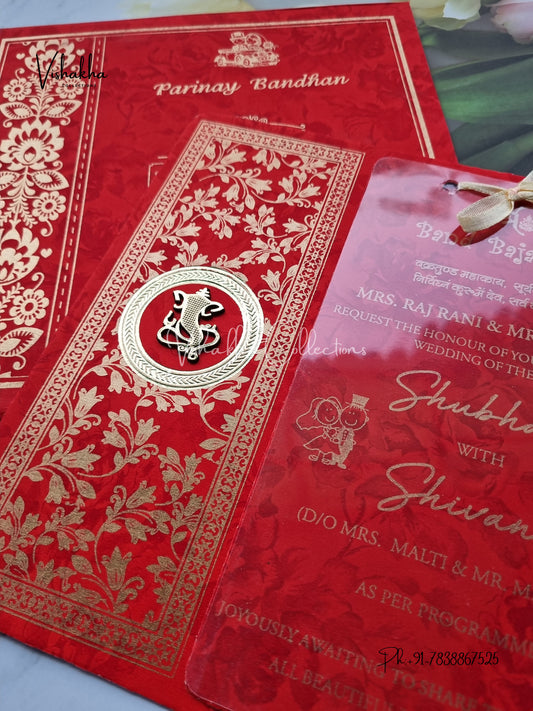 Ganesh Ji Hindu Sikh invitation Cards ATS-1560RED