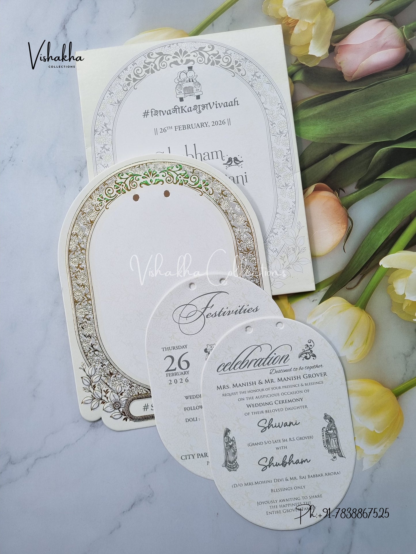 Semi Box White And golden Hindu Muslim Christian Sikh invitation Cards ATS-1791