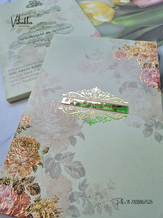 Flower Hindu Muslim Christian Sikh Padded invitation Cards ATS-203