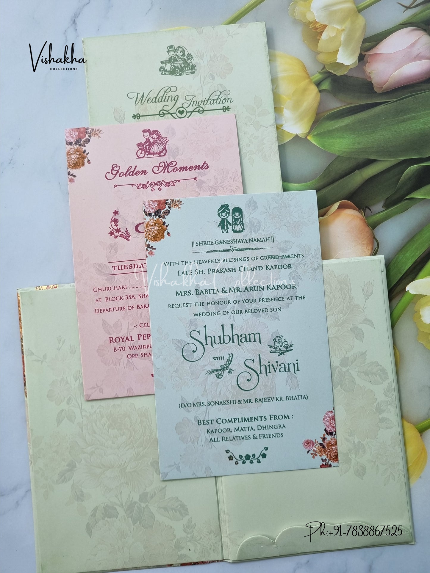 Flower Hindu Muslim Christian Sikh Padded invitation Cards ATS-203