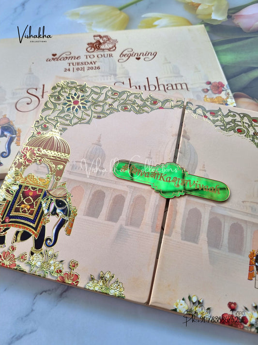 Hathi Hindu Sikh Padded invitation Cards ATS-205