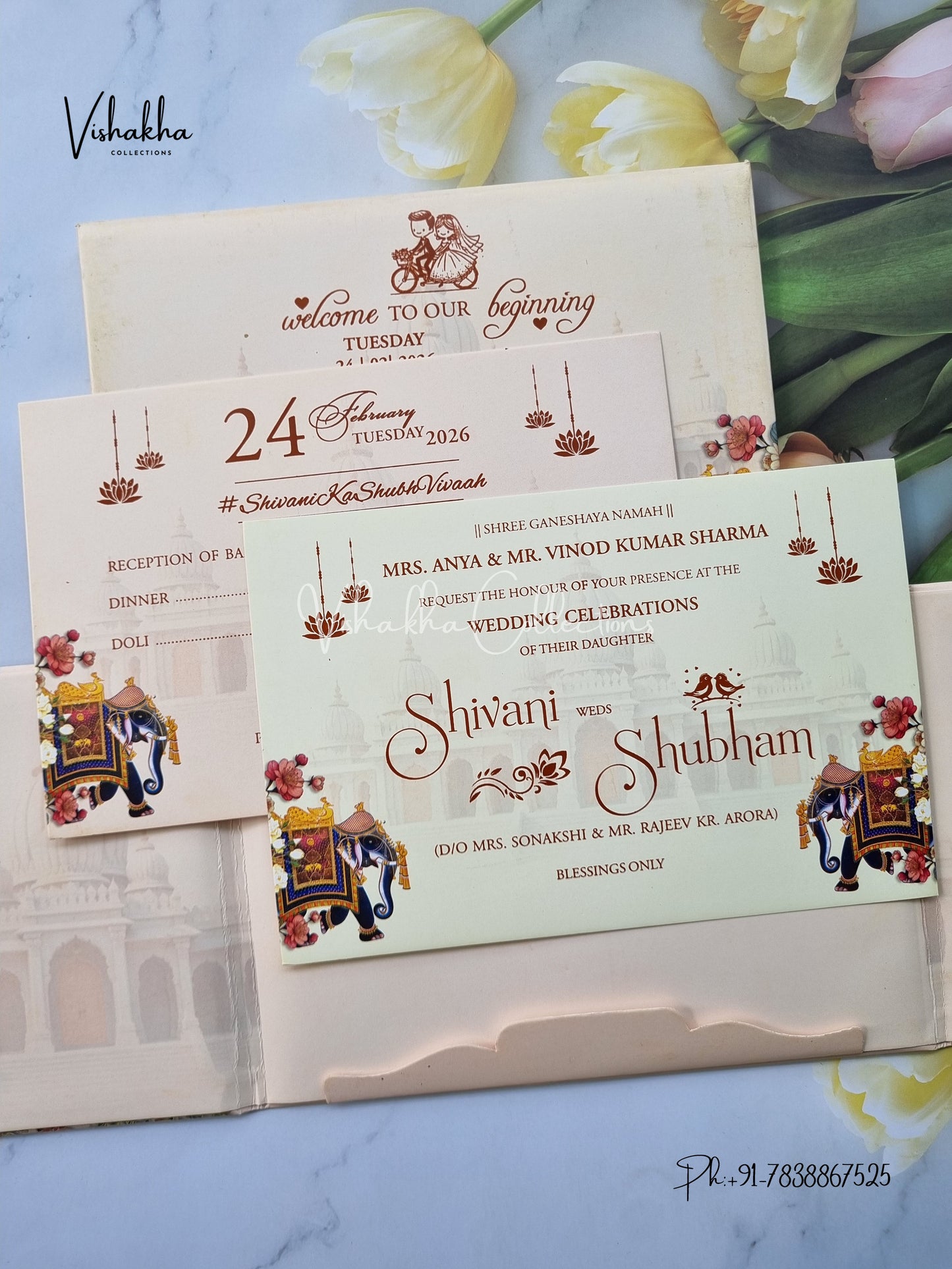 Hathi Hindu Sikh Padded invitation Cards ATS-205