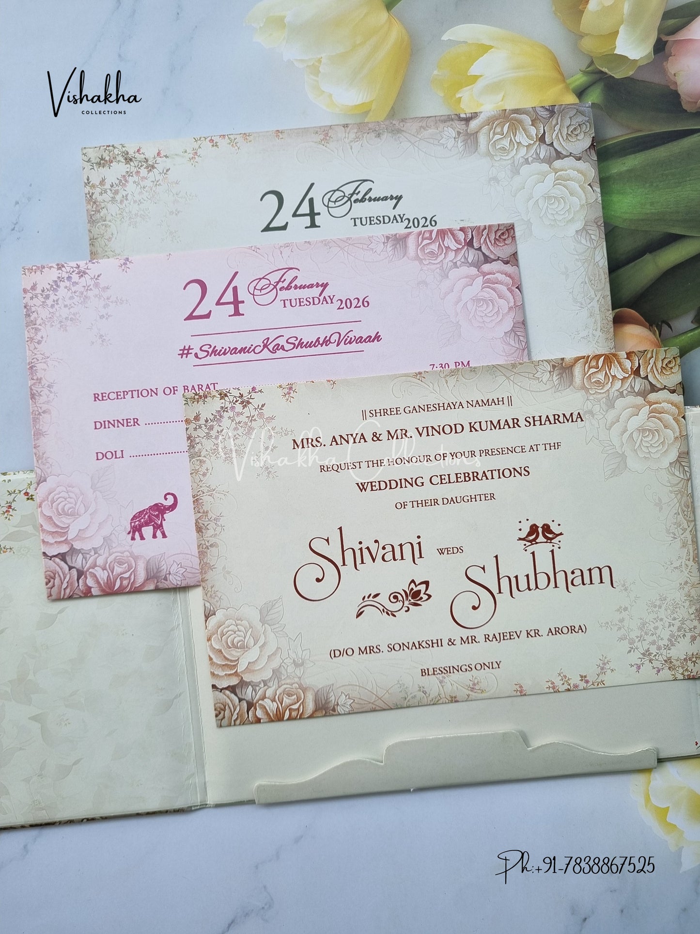 Flower Hindu Muslim Christian Sikh Padded invitation Cards ATS-207