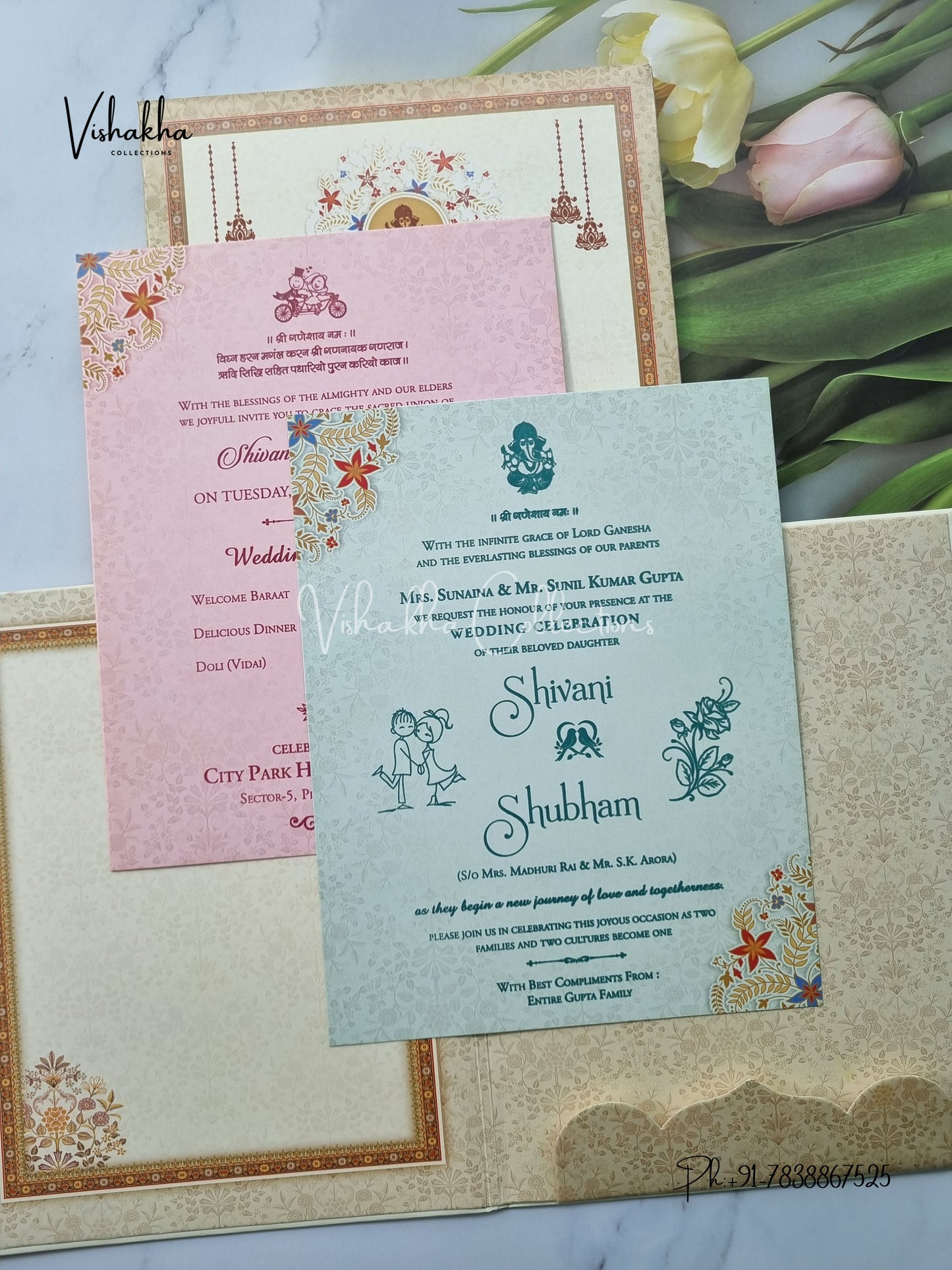 Flower Hindu Muslim Christian Sikh Padded invitation Cards ATS-214
