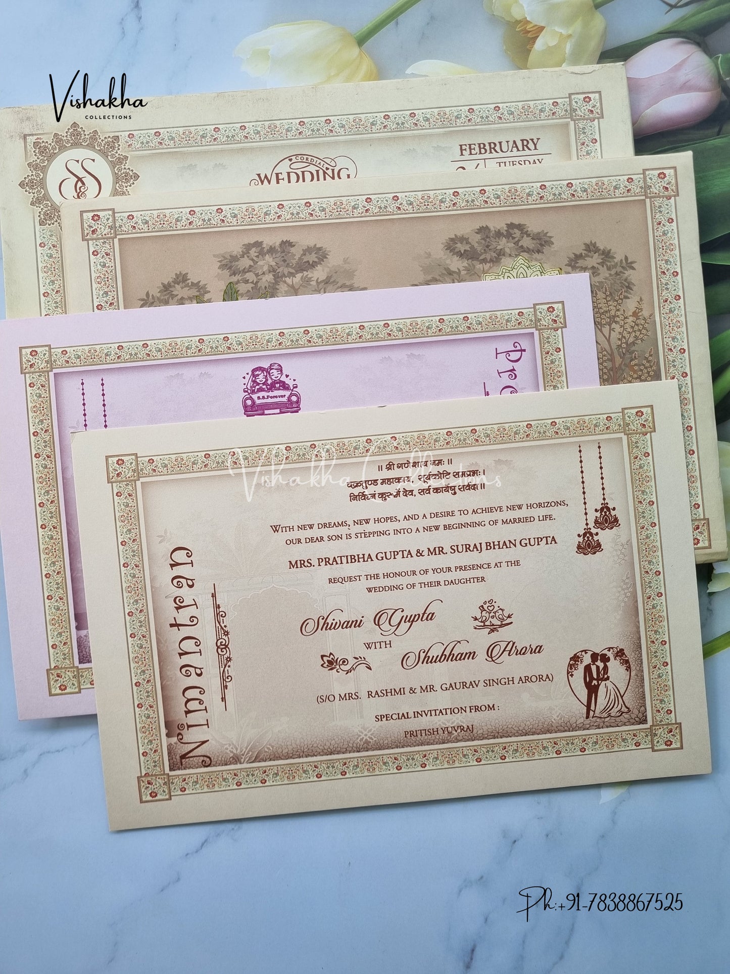 Dulah Dulhan Hindu Jain Sikh Padded invitation Cards ATS-222