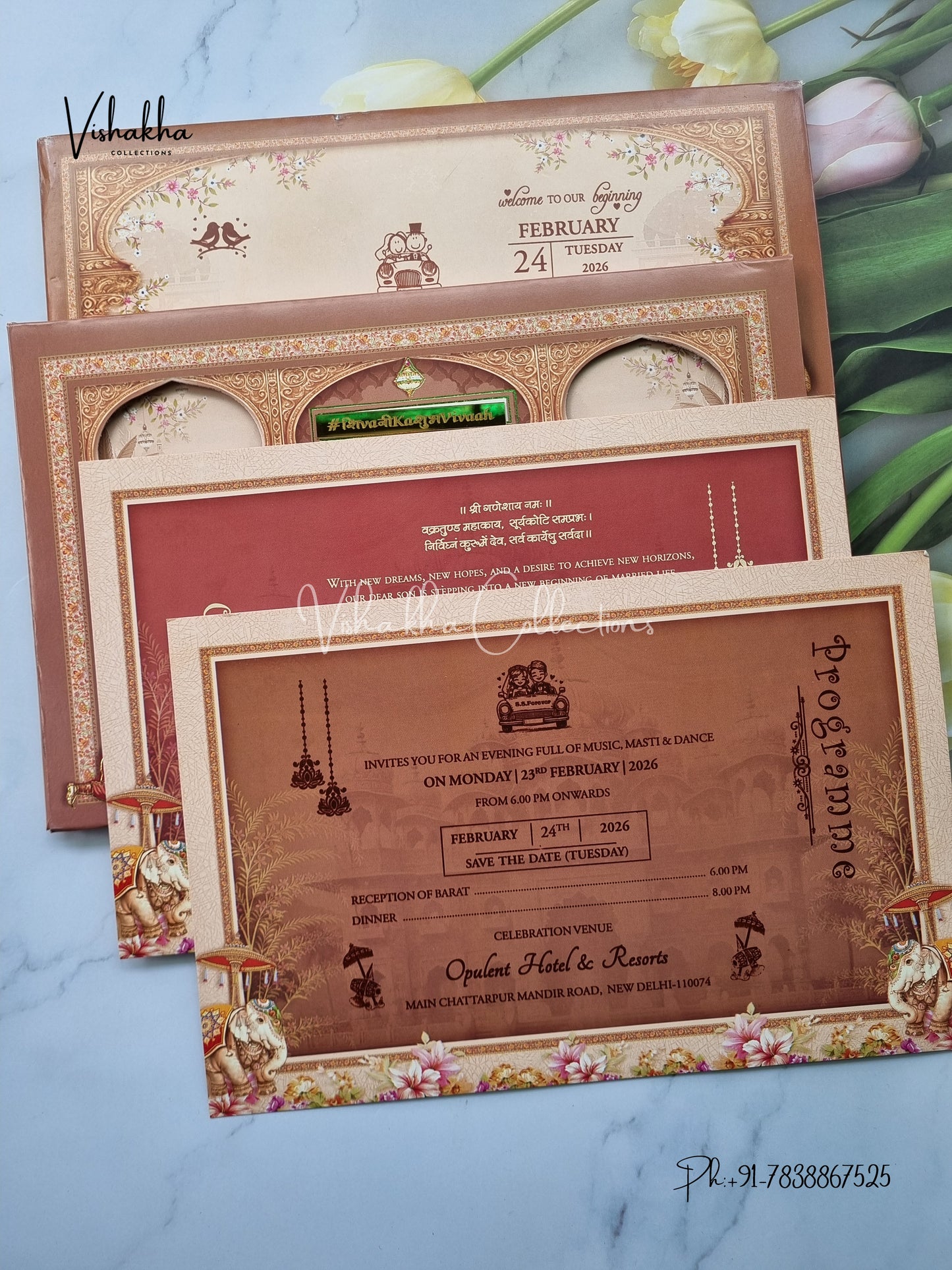 Barat Dulah Dulhan Hindu Sikh Padded invitation Cards ATS-224