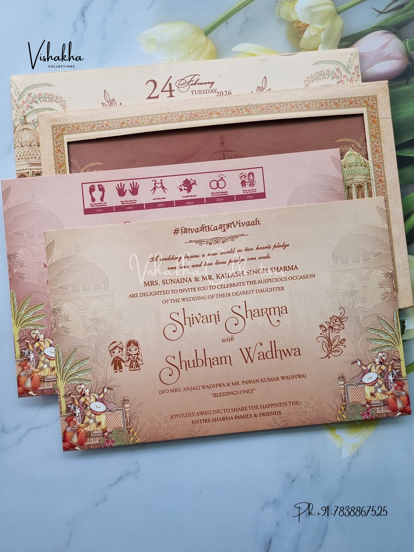 Hathi Dulah Dulhan Hindu Sikh Padded invitation Cards ATS-225